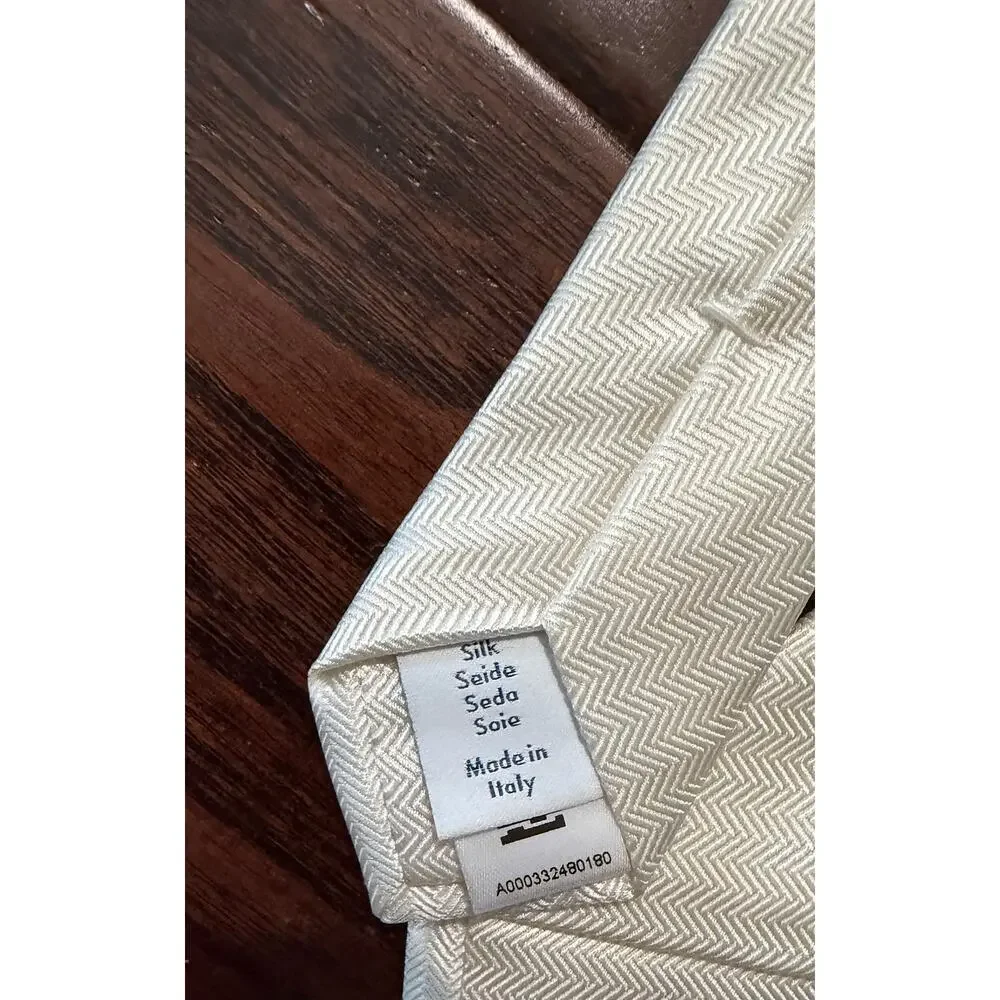 $195 Eton Men's Ivory Herringbone Silk Tie Off White Formal Wedding NWT Italy
